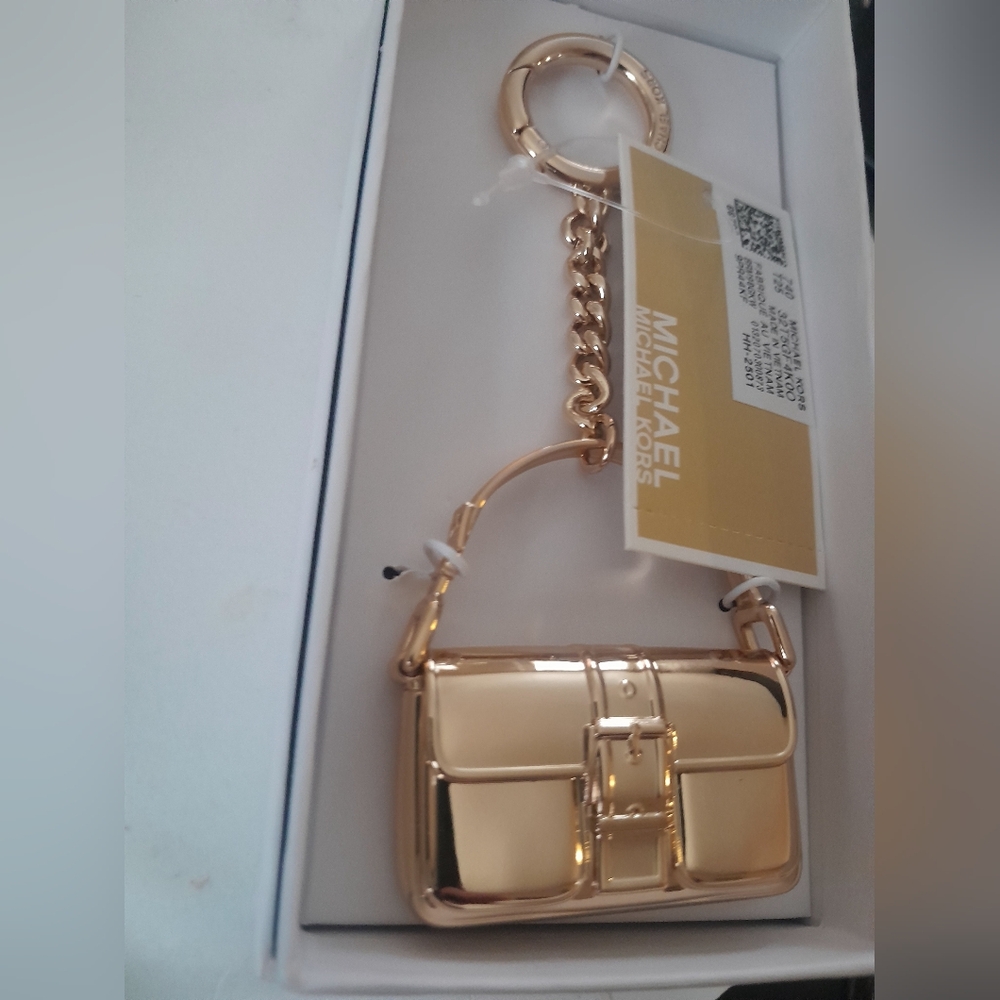 New Michael Kors Tote/Keychain In Goldtone Color NWT With Gift Box